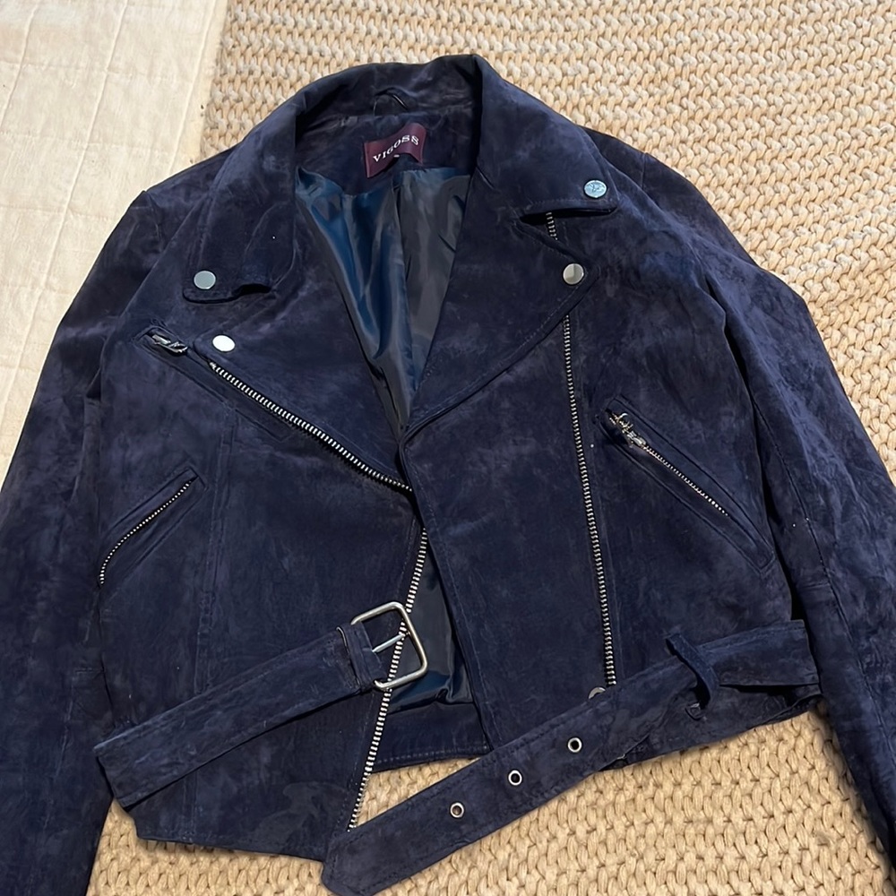 Blue suede cropped jacket